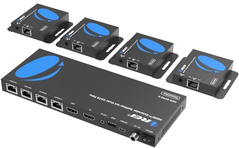 OREI 4K 1x4 HDMI Extender Splitter Over CAT6/7 Ethernet Cable Up to 4K@30Hz upto 165 ft-1080P@60Hz upto 230 ft, IR control, EDID, HDMI Loop Out (HD14-EX165-K)