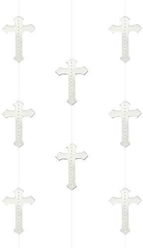 Oblique Unique® Guirlande de 15 croix en papier argenté - Imprimé des deux côtés - Décoration pour baptême, confirmation, communion