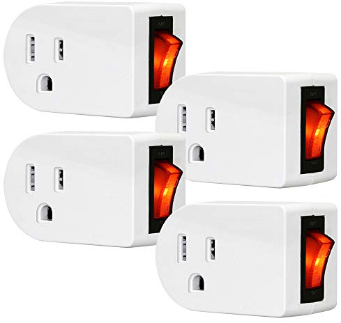 ANKO 4 Pack Grounded Outlet Adapter, Wall Tap with On/Off Switch & LED