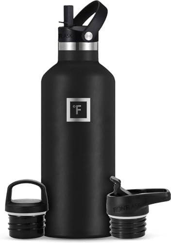 IRON °FLASK Edelstahl Trinkflasche mit 3 Deckel - Auslaufsicher Thermosflasche - Metall Wasserflasche Doppelwandig Isoliert BPA-freie fur Sport Schule Fitness Camping
