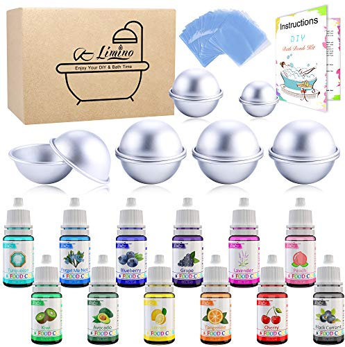 Badebomben Formen Set 12 Teiliges mit 12 Seifenfarbe, 30 Schrumpfbeutel - Badebomben Herstellung Kit zur DIY Badebomben - Flüssiger Farbstoff zur Seifenherstellung, Soap, Bath Bombs Making