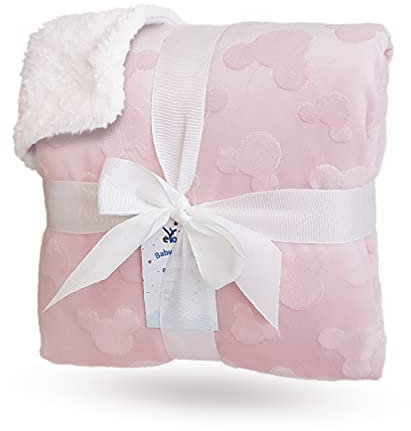 eYone Baby Blanket 80×110 cm - Soft Fleece & Sherpa - Newborn Girl Blanket for Pram, Cot, Stroller & Nursery - Pink Baby Gift