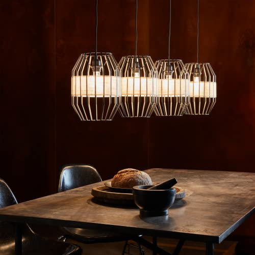 Lightbox 4er Hängelampe im Eastern Style - Pendelleuchte mit Stoff-Metall Schirm 4 E27 Fassungen und 23 cm Durchmesser - Hängeleuchte ist in der Höhe kürzbar - für Esszimmer, Wohnzimmer - 115x120 cm