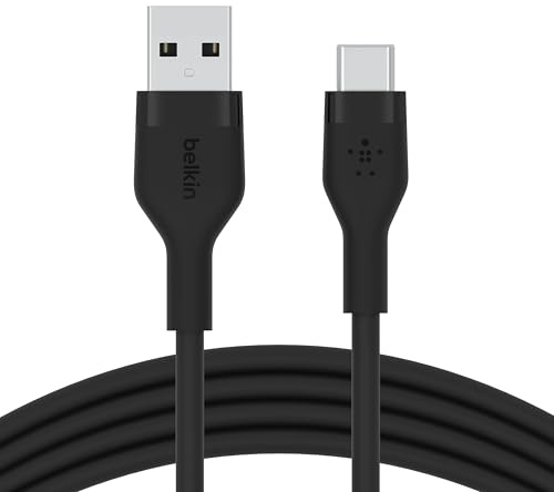 Belkin BoostCharge Flex Silikon-USB-C-/USB-C-Ladekabel, USB-IF-zertifiziertes USB C Kabel für iPhone 16, iPhone 15, Samsung Galaxy S24, S24 Ultra, Note, Google Pixel, iPad Pr, 2 m – Schwarz