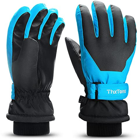 ThxToms Kinder Ski Handschuhe | Winter Snow Skihandschuhe -15℃ | PU Palme Winddicht Wasserdicht Warm Fleece | Sports Snowboard Skifahren Fahrradhandschuhe | Junge und Mädchen für 4-13 Jahre alt