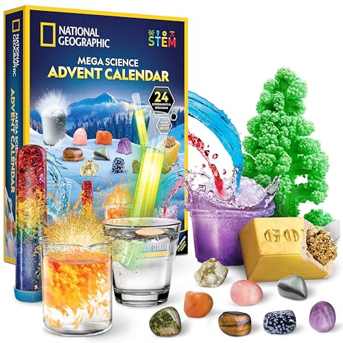NATIONAL GEOGRAPHIC 2026 Science Kit & Rock Collection Advent Calendar – Jumbo Advent Calendar with 24 Days of Science Experiments, Gemstones & More for Kids, STEM Projects for Kids Ages 8-12