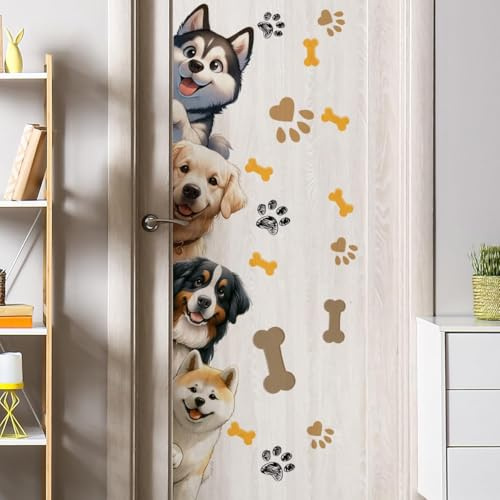44.9 X 9.8 Inch Dog Door Decals Cartoon Animal Wall Sticker Dog Wall Decals for Nursery Playroom Bedroom Classroom Kindergarten Door Decor