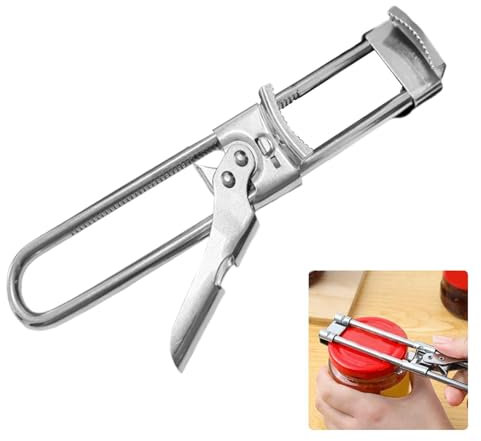 Apriscatole in acciaio inox, apribottiglie in vetro regolabile, apribottiglie manuali per marmellate, apriscatole multifunzionali per anziani, artrite di sicurezza, aiuto da cucina, argento