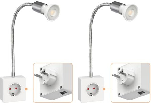 ledscom.de 2 pz. zoccolo LESCH lampada da lettura, cromo/bianco incl. GU10 Lampada LED 5,8W, 468lm, 33°, bianco caldo