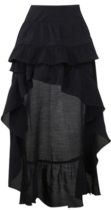 Women Ruffles Steampunk Skirt UK Clearance Ladies High Low Retro Dress Medieval Princess Maxi Skirts Halloween Victorian Dress Punk Hippie Dresses Goth Club Dress Palace Court Long Skirt Black