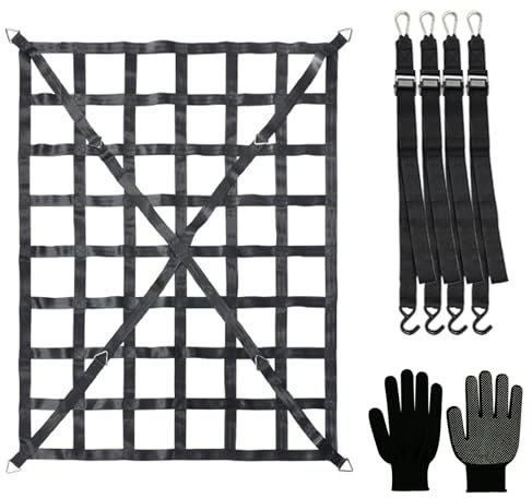 LIROPAU Filet de Chargement pour Pickup Camion Plateau de Chargement Réglable Filet à Bagages Lourd pour SUV Pickup Camion remorque avec 4 Sangles Fixes et Gants (167cm x 127cm)