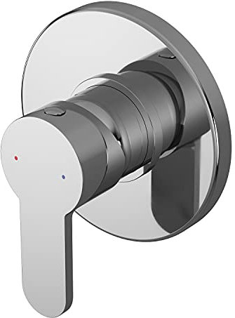Balterley Concealed Shower Valve, Round Lever Handle with Round Plate Bathroom Shower Valve, Single Control 1 Outlet Valves for Showers, Concealed Valves - 110 x 113 x 110mm (Chrome)