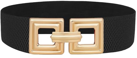 Kaslaider Ceinture élastique Large pour Femmes, Ceintures de Taille élastiques Noires, Ceintures Larges et Extensibles pour Femme, Ceinture Extensible à Boucle Rétro pour Robes Chemises Manteau