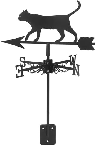 KONTONTY Veleta de Gato Exterior Viento Luces de Paso al Aire Decoraciones de cercas decoración Jardin decoración jardín veletas para Patio Adorno de Paleta Acero Inoxidable Black