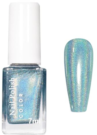 Schimmer Langanhaltend Nagellack - Holographischer Lasereffekt - Glitzer Chrom Nagellack zum schnellen Trocknen, Glitter Regenbogen Shine Metallischer Nail Art Polish für Frauen (Blau)