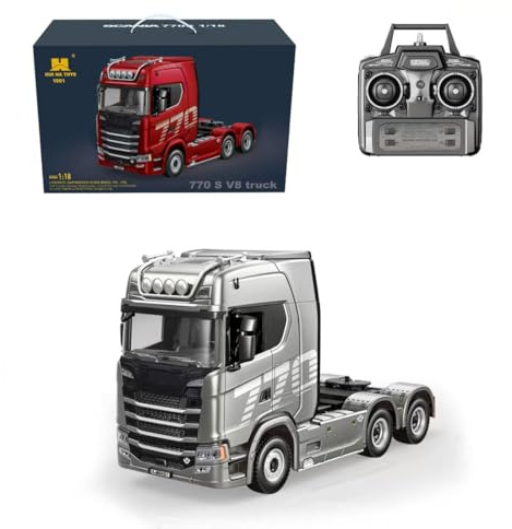 770S Semi-camion radiocommandé robuste à l'échelle 1/18, véhicule 2,4 GHz avec direction fonctionnelle et lumières DEL pour collectionneurs et amateurs, affichage à la maison et jeux en plein air