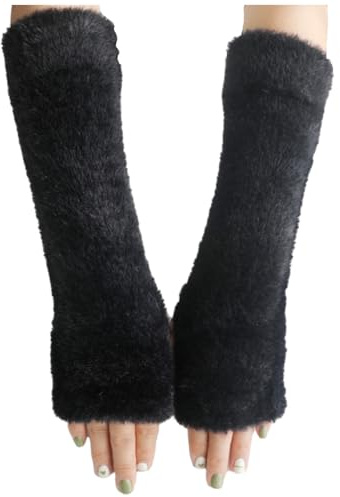 BIBITI 1 paire de manchons d'hiver pour femme, sans pouces, blancs, chauffe-bras, chauffe-bras, chauffe-pouls, chauffe-mains à manches longues, chauffe-mains pour l'hiver, hommes et enfants, Noir