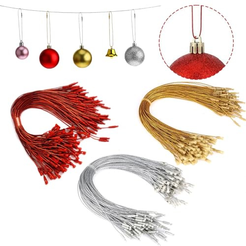 FOSDICK 300 Pezzi Cordino per Ornamenti Natalizi 20 cm in Poliestere per Appendere Palline di Natale e Decorazioni su Albero di Natale per Feste e Casa Colori Oro Argento Rosso