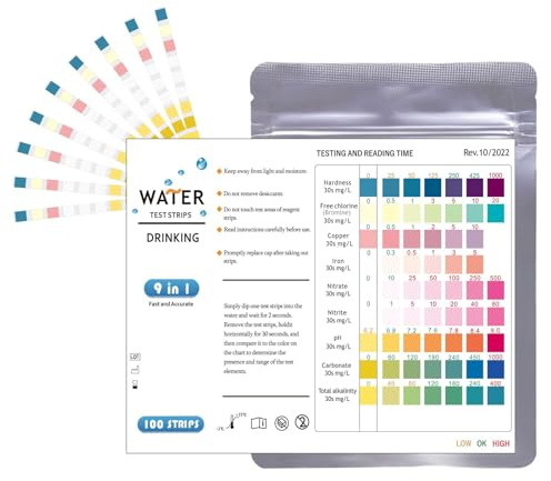 GMHLLES 100 Pcs Fish Tank Test Strips, 9-in-1 Ammonia Test Kit Aquarium, Water Testing Kits for Carbonate, pH & more, Testing Strips for Pools Pond