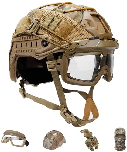 LZAQHMT Juego De Casco Airsoft Fast Ajustable con Gafas Protectoras Tácticas De Paintball, Cubierta De Casco Desmontable Y Bolsa De Contrapeso - Equipo Militar CS Al Aire Libre