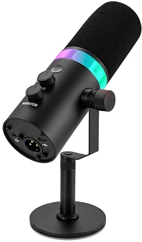 Pyle Dynamic Microphone, Dual Input USB/XLR Podcast Recording, PC Streaming Studio Mic with RGB Light, Mute Button, Desktop Stand, Headphone Jack, & Volume Control - Gaming & Voice-Over (PDMIC7B)
