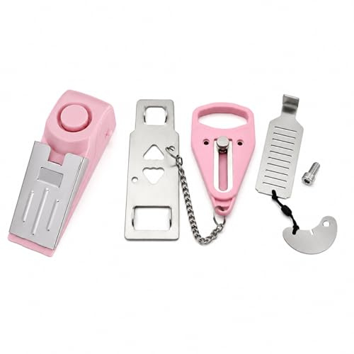 Portable Door Lock, 3 PCS Wedge Door Stopper Alarm with 120dB Alert | Non-Slip Wedge Door Stopper Alarm, Travel Door Lock for Home Hotel Travel Security Personal Protection (No Battery) (Pink)