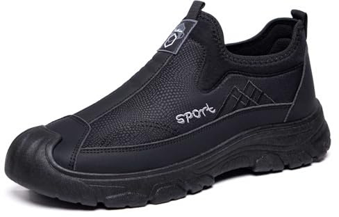 YOSUWOAI Chaussures de loisirs pour homme - Sans lacets - Chaussures de randonnée - En cuir synthétique - Antidérapantes - Chaussures de travail - Chaussures orthopédiques - Couleur unie, Noir , 41 EU