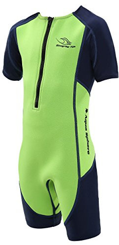 Aqua Sphere Kinder Stachelrochen HP Short Sleeve CORE Wärmer/Shorty Neoprenanzug, Bright Green /Navy Blue, Gr. 140-152 (Herstellergröße:12)