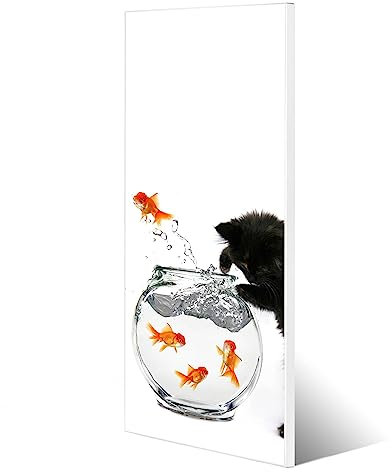 banjado® Magnettafel 30 x 75cm / Magnetwand aus Metall/Magnetpinnwand als Memoboard/Pinnwand Magnettafel Küche, Büro, Kinderzimmer inkl. 4 Magnete & Montageset - Motiv Katze Und Fisch