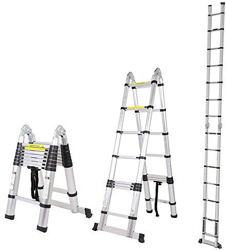 5 m Telescopic Ladder, Aluminium Ladder, 2-in-1 Multifunctional Ladder, Folding Ladder, 150 kg Load Capacity (2.5 + 2.5 m, 16 Rungs)