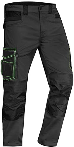 ACE Genesis Herren-Arbeits-Hose lang - Männer-Cargo-Hosen für die Arbeit - Stretch-Bund & Knie-Taschen - Grau - 56
