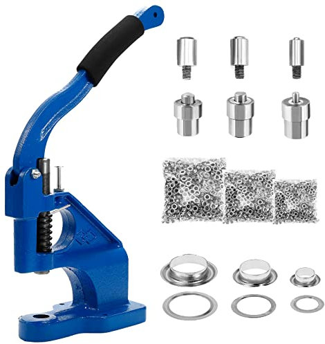 Dyna-Living Hand Press Grommet Machine Kit Eyelet Punch Kit Hole Punch Tool Grommet Tool Kit with 3 Dies and 1500 Pcs Silver Grommets 6/10/12mm