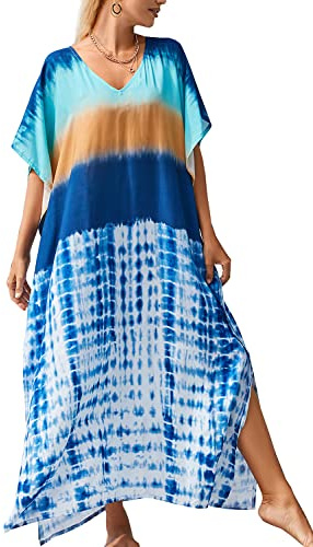 L-Peach Femme Longue Kaftan Maxi Robe Paréo de Plage pour Maillot de Bain Cover Ups