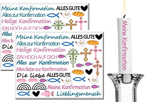 Kerzentattoo kerzen tattoofolie für bis zu 140 Kerzen Kerzentattoo-Folie verschiedene Motive Wasserschiebefolie |dekorieren Sprüche Glückslicht Lieblingsmens Wunschlicht Kerzenfolie(Konfirmation)