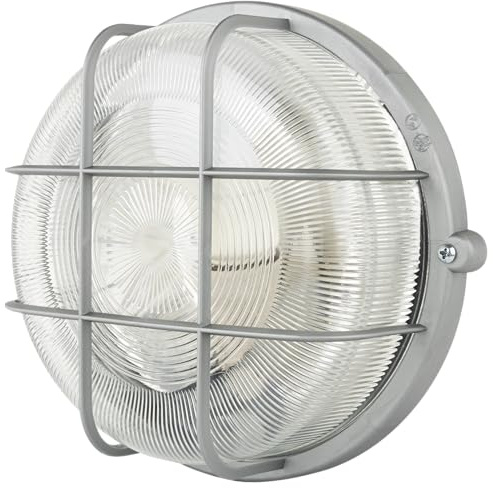 REV Lampe LED pour pièces humides - Ronde - IP44-7 W - 600 lm - 3000 K - Idéale comme applique murale ou plafonnier - Lampe d'atelier ou de cave - Argenté