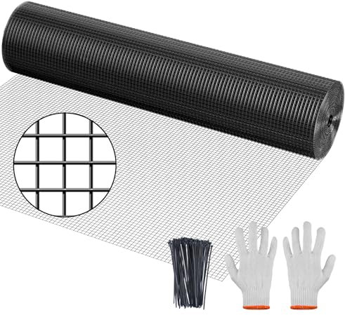 Hardware Cloth, 1/2 inch 48 x 100' Galvanized Chicken Wire Fence, 19 Gauge Vinyl Coated Wire Mesh Roll, Black Welded Wire Fencing Roll Gopher Wire Mesh Roll for Garden Fencing Rabbit Snake Wire