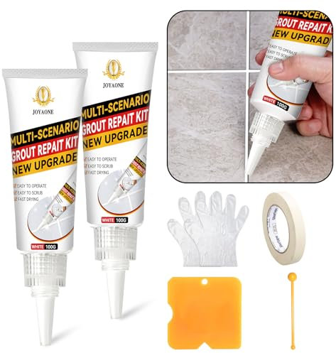 Kit de reparación de lechada, 2 tubos de relleno blanco de secado rápido y resistente al agua para juntas de baño y cocina, con bolígrafo de material natural seguro (200 g)