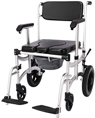 Armstöd 4-i-1 multifunktionell toalettrullstol med ryggstöd, vikbara fotpedaler och justerbar bärbar medicinsk hjälp, rörlighet för äldre personer med funktionshinder, gravida kvinnor