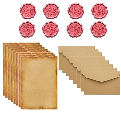 Briefpapier Mit Umschlag Set, 8 Stück Kraftpapier Umschläge, 8 Stück B6 Briefpapier Und 8 Stück Wachssiegel-Aufkleber, Briefpapier Set, Für Hochzeit, Geburtstag Stationery Set