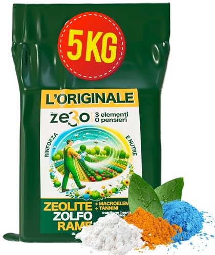 Albagarden ZeRo - Zeolite Per Piante + Zolfo In Polvere + Ossicloruro di Rame - Prodotto INNOVATIVO 100% Naturale - Fertilizzante e Concime per Piante in Polvere da 5 KG