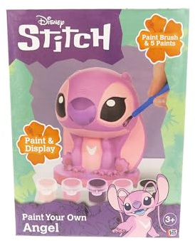 Sambro International Limited CyP Brands-Stitch Figurine de plâtre à peindre, ange, travaux manuels pour enfants, avec peintures et pinceau, activité créative, licence officielle, R