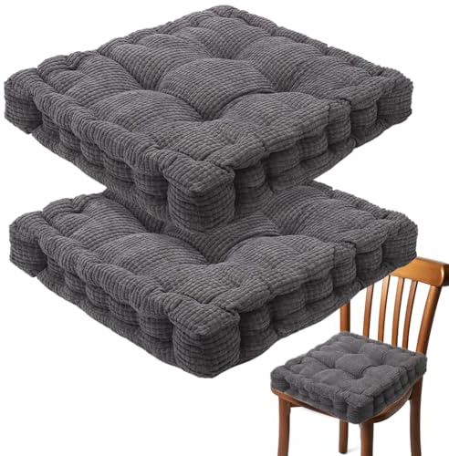 Uppsättning av 2 sittdynor 40 x 40 cm, tjocka golvkuddar, bomull stolkuddar utomhus och inomhus, sittdynor fyllda sittkuddar mjuka kuddar sittdynor för matsal, vardagsrum, hus, trädgård (mörkgrå)
