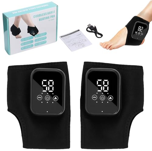Masajeadores de pies calefactables 3 en 1 correas de calor eléctricas para tobillo con masaje (2 unidades) – 3 niveles de calor y vibración, masajeadores de pies portátiles y compresas térmicas para