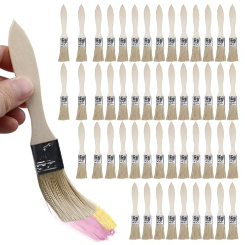 VEGOATY Set di 100 pennelli da pittura con manico in legno: pennello da 23 mm con manico in legno, pennello piatto per vernice, vernice, decapaggio, colla, parete e mobili, fai da te, pittura per