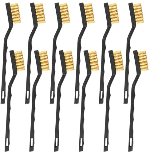 12 Piezas Cepillos Pequeños de Alambre, 17 cm Mini Cepillo Alambre Acero Inoxidable, Cepillo de Nailon con Mango Vurvo de Plástico Negro, para Limpiar Escoria de Soldadura, Suciedad Grasa, Óxido