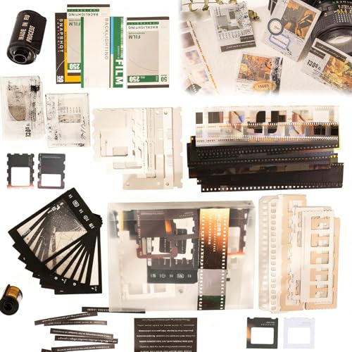 Rivvra 94PCS Scrapbooking Kit Supplies, Vintage Film Theme Collage Paper Pack with Waterproof Stickers & Washi Tapes for DIY Junk Journal, Art Craft, Album, Planner Decoration