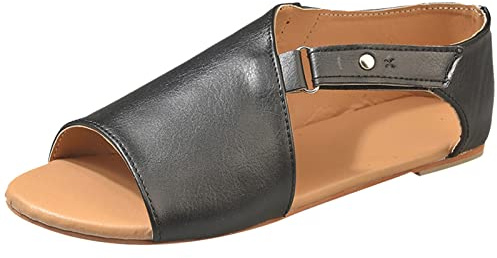 Sandali Donna Ortopedici Gioiello Estive Toe Heel Flat Round Fashion Hook&Loop Sandali Colore Scarpe da Donna Solidi da Sportivi Scarpe Estivi (Black 40)