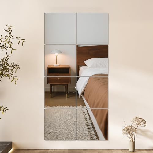 yuzeyurun Baldosas de espejo autoadhesivas, juego de 8 unidades (30 x 30 cm) – Espejo de pared de cristal real HD (sin distorsión) – Azulejos de espejo sin marco para armario, puerta, baño y