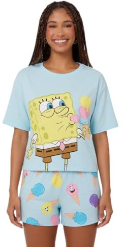 Outlet - SpongeBob Pyjamas for Women, Summer Ladies Pyjamas Shorts Pjs for Womens Set Official Licenced Gift Cotton Pjs