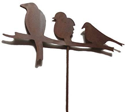 Spina da giardino 3 Uccelli su ramo, Spina da giardino in metallo Decorazione ruggine Deco resistente alle intemperie per giardino, terrazza, balcone o casa